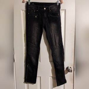 H&M &denim Dark Gray Moto Skinny Jeans 26 Low Waist Ankle Stretchy